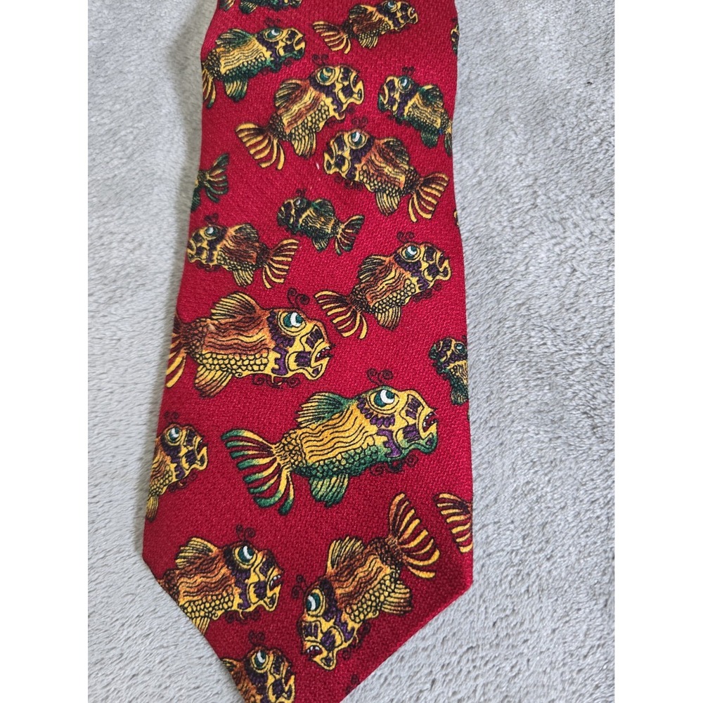 Vintage Jerry Garcia Necktie Mens 56" x 3.75" Red 100% Silk Goldfish Print